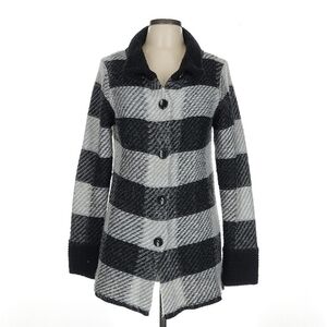 Maryline Wool Mohair Blend Plaid Button-down Cardigan Sweater Black/White Small